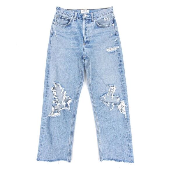 AGOLDE 90's Mid Rise Loose Fit Wide Leg Jeans Fall Out Distressed Light Denim 25 - Picture 1 of 7